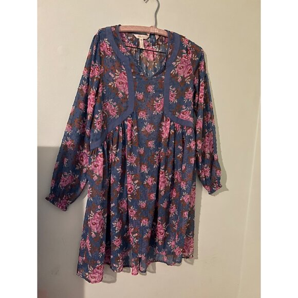 Matilda Jane Dresses & Skirts - Matilda Jane Women’s Size XS Blue Pink Floral Midi Dress Indie Boho Peasant